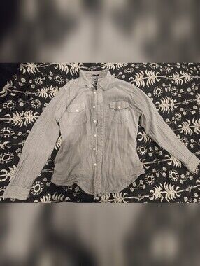 BILLABONG Grey and White Striped Casual Button-Down Shirt